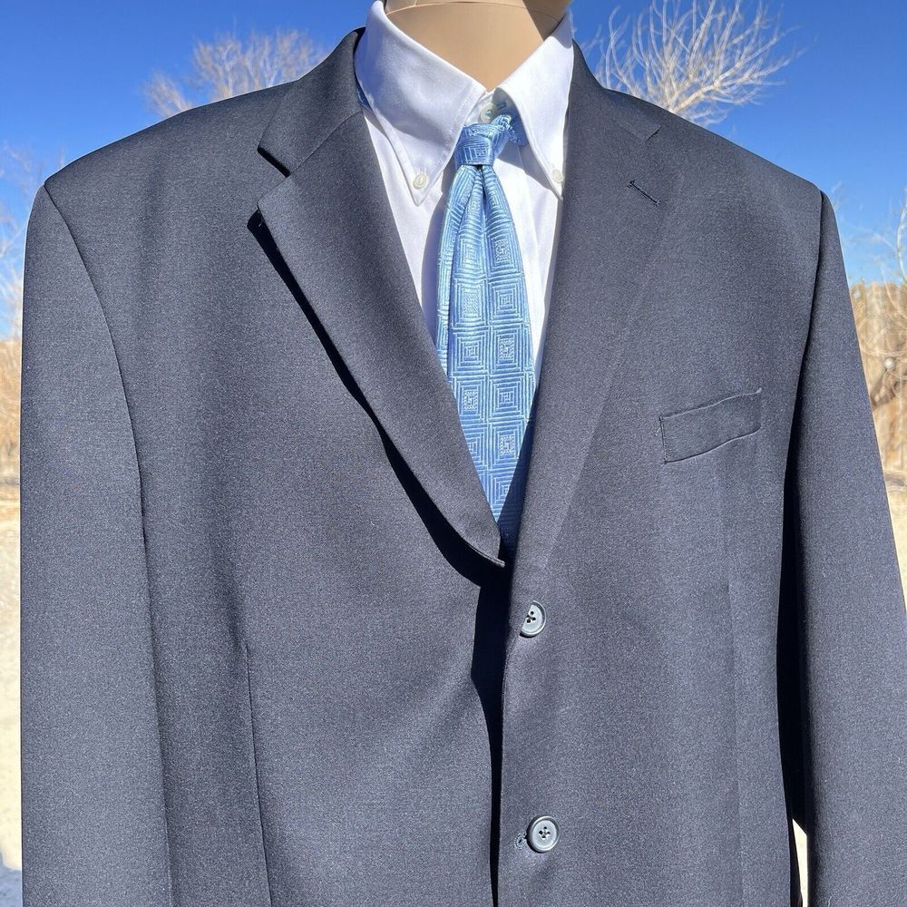 VERSINI Men's (46L) Wool three button black‎ formal wedding office blazer